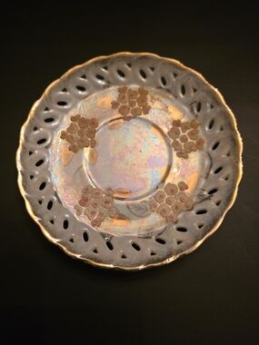 Vintage Wheelock Czechoslovakia Reticulated Lustre Plate – 6” Floral Gold Trim
